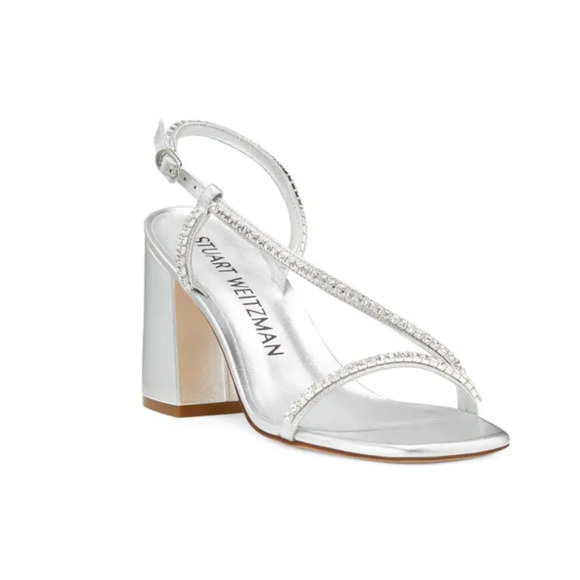 Stuart Weitzman Soiree Crystal High Heel Sandals Silver Size 10.5 240386